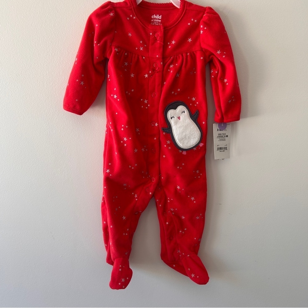 Child of Mine Carter’s Red Penguin Footie Pyjamas size 3 to 6 Months